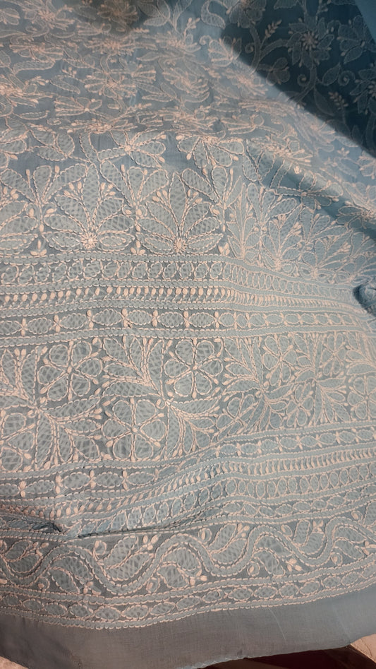 Chikankari shirt : Ice blue