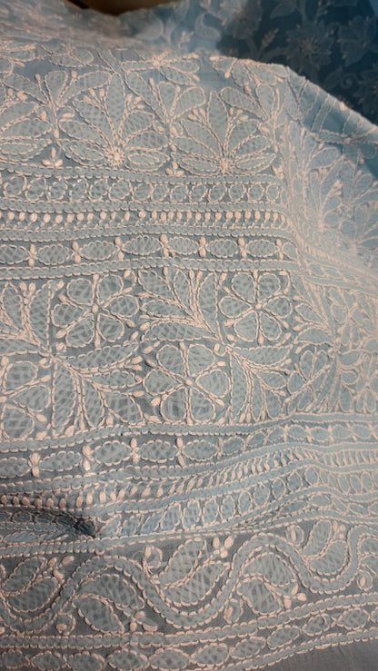 Chikankari shirt : Ice blue