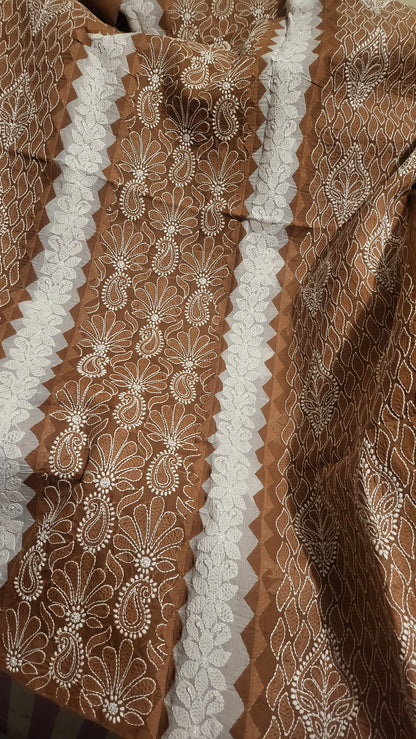 Brown : Appliqued chikankari shirt