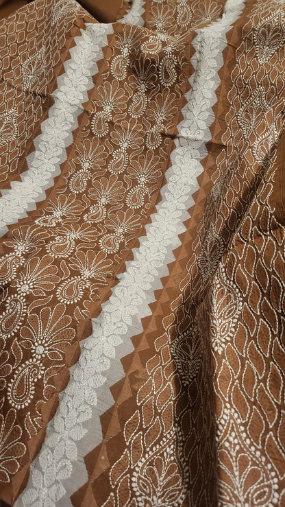 Brown : Appliqued chikankari shirt
