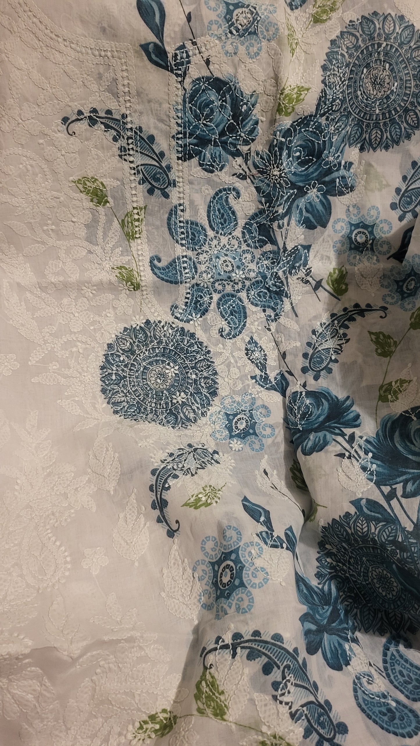 Floral blue : chikankari shirt