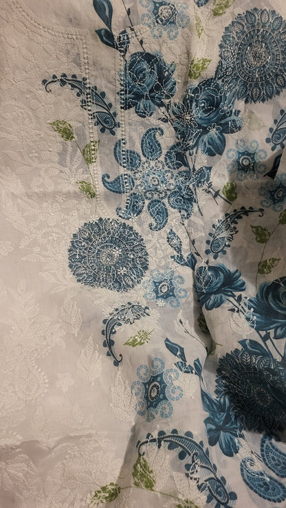 Floral blue : chikankari shirt
