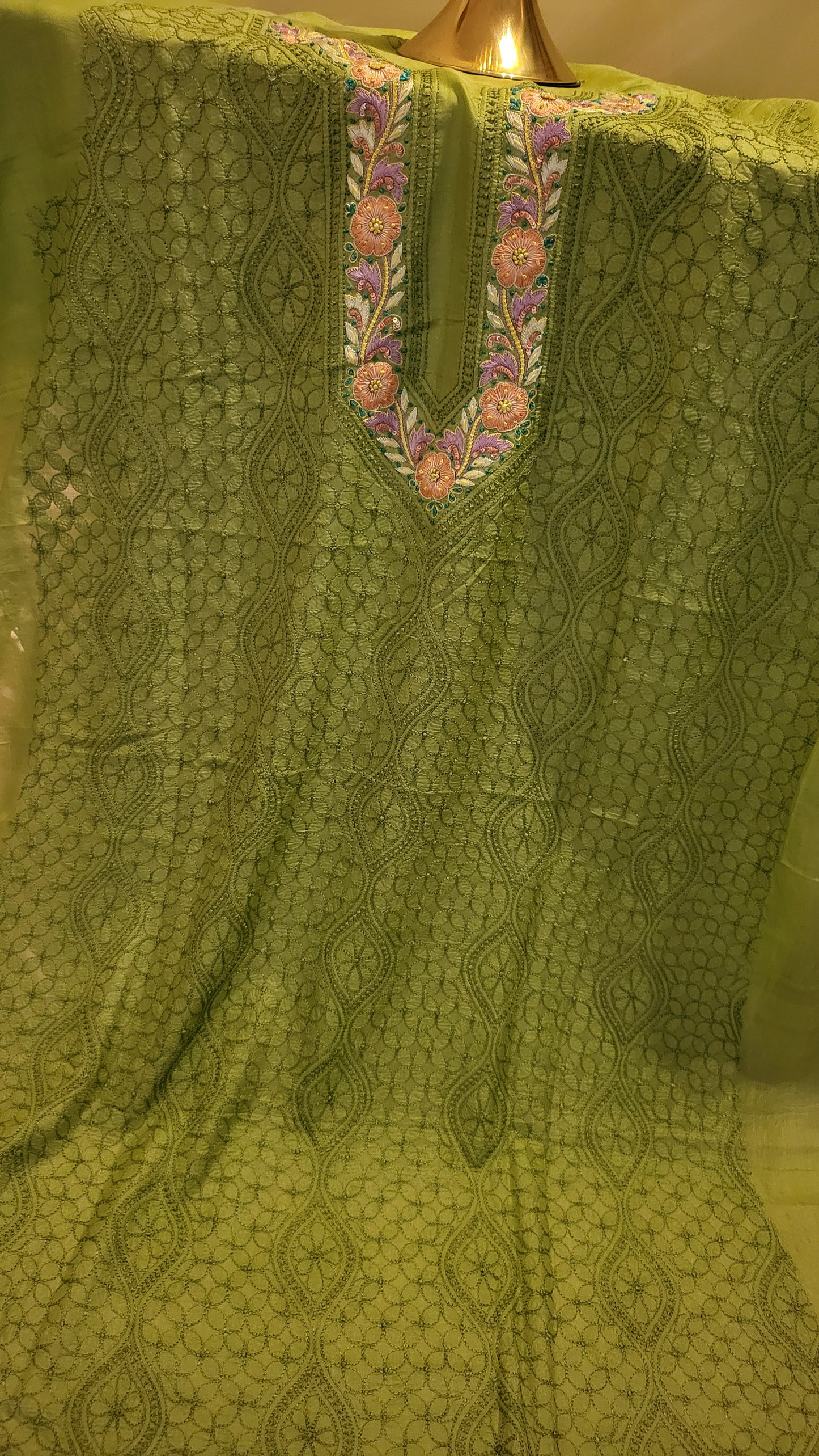 Pure tussar silk : parsi gara chikankari