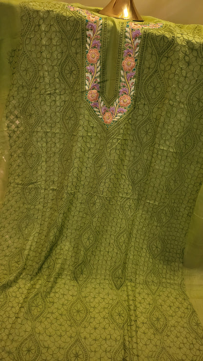 Pure tussar silk : parsi gara chikankari
