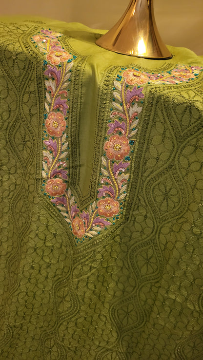 Pure tussar silk : parsi gara chikankari