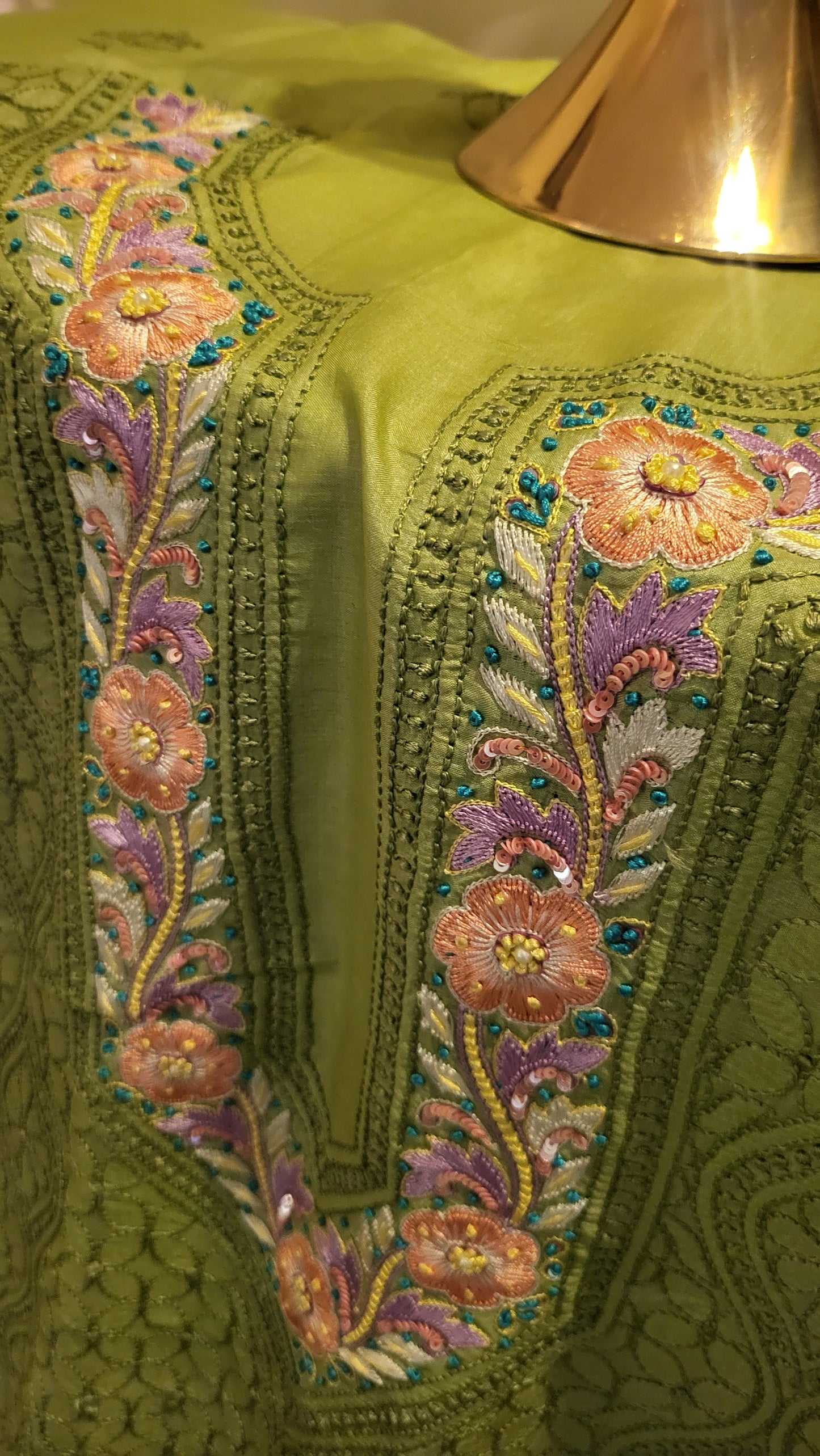 Pure tussar silk : parsi gara chikankari
