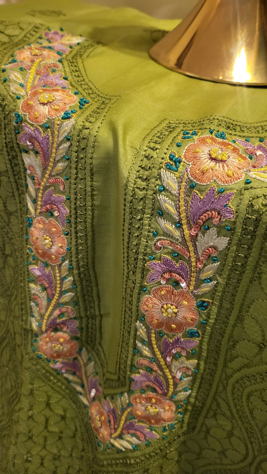 Pure tussar silk : parsi gara chikankari