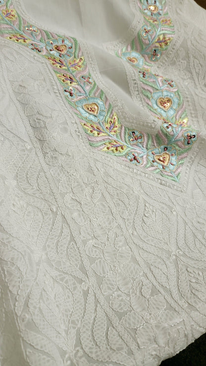 Parsi Gara : white chikankari shirt