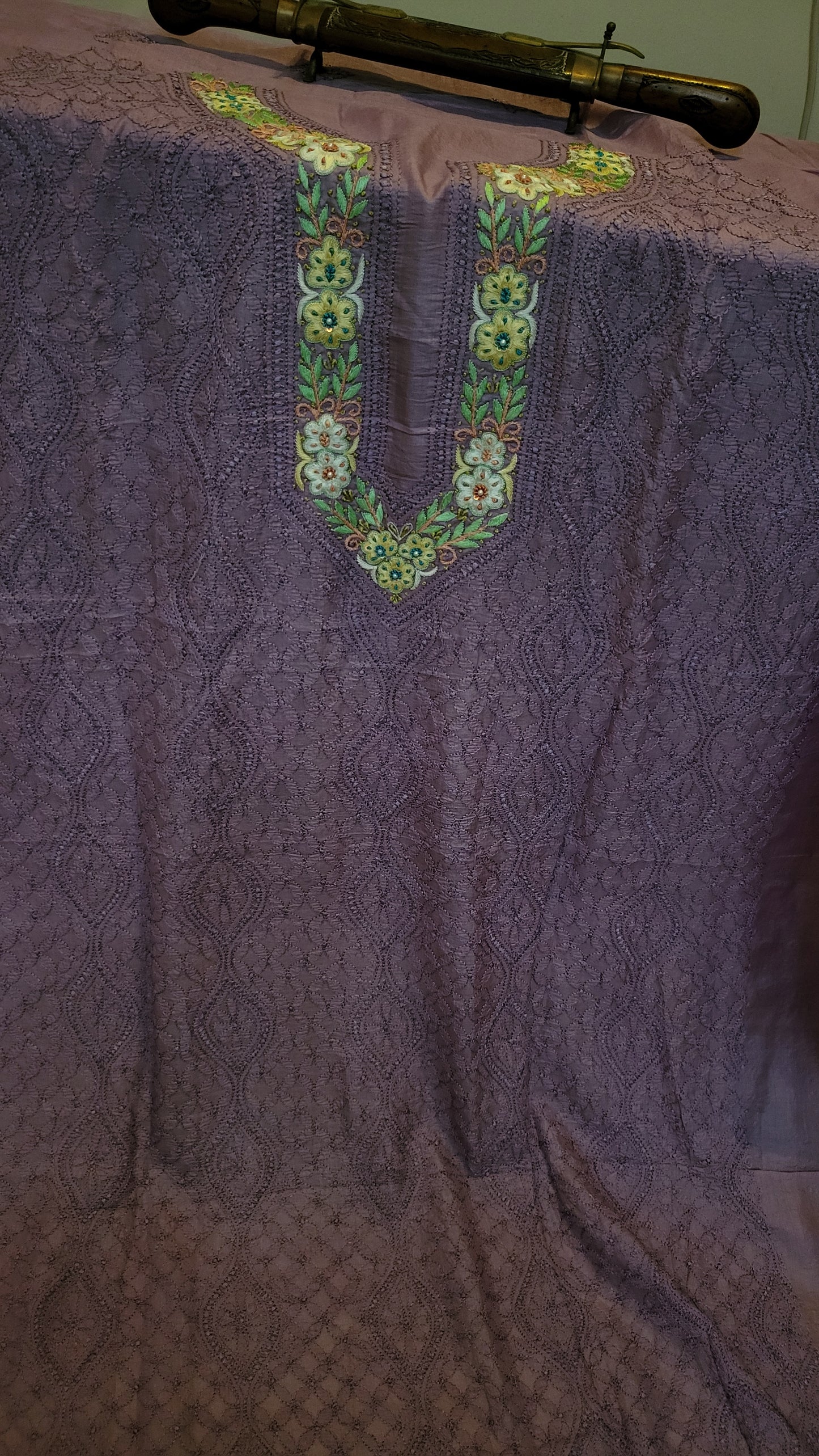 Pure tusser silk : Parsi gara chikankari