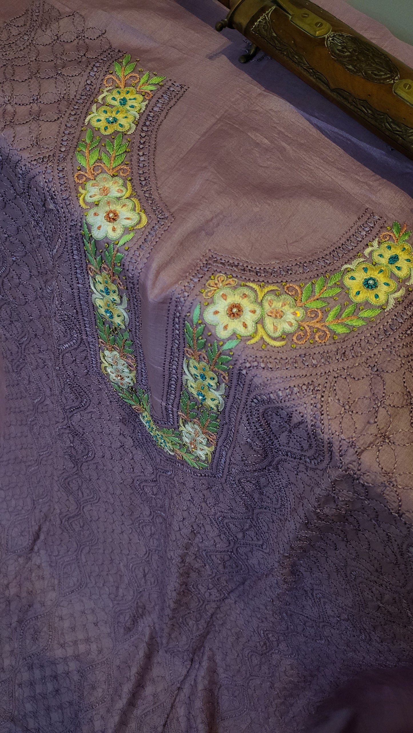 Pure tusser silk : Parsi gara chikankari