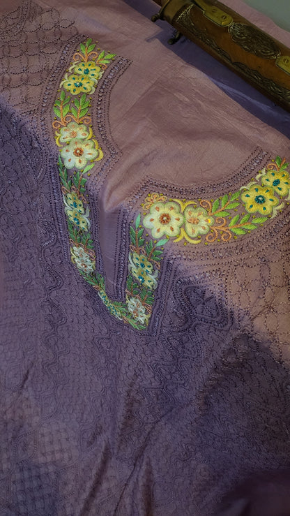Pure tusser silk : Parsi gara chikankari
