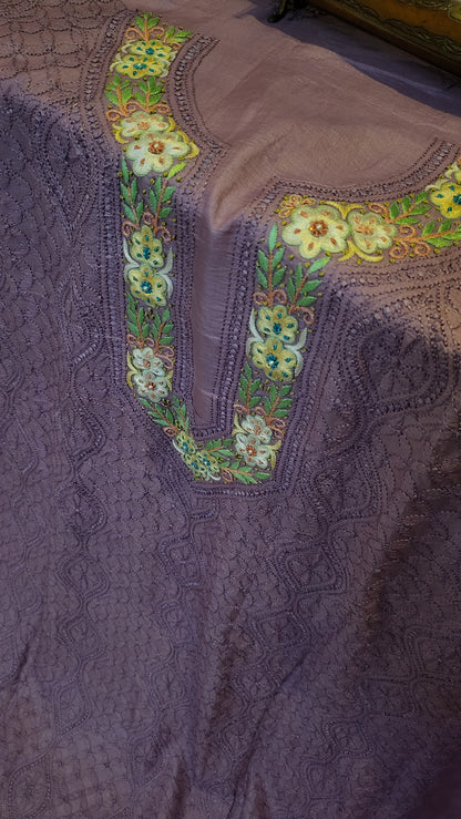 Pure tusser silk : Parsi gara chikankari