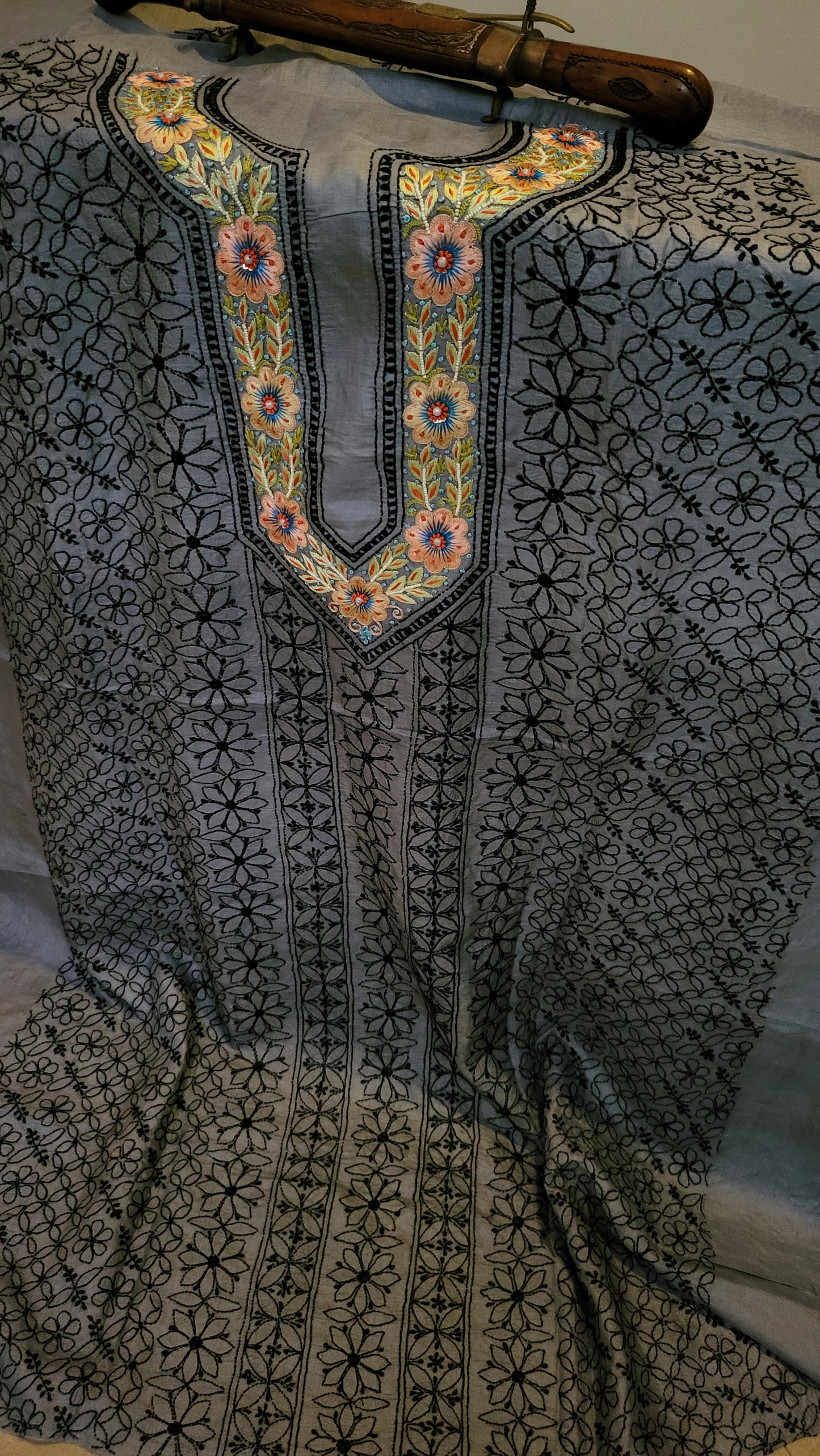 Pure tusser silk : Parsi gara chikankari