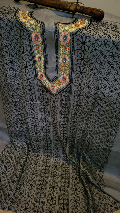 Pure tusser silk : Parsi gara chikankari