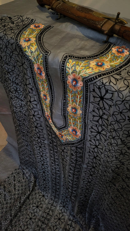 Pure tusser silk : Parsi gara chikankari