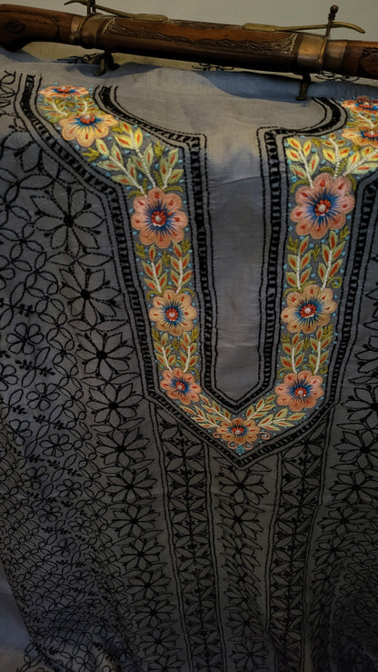 Pure tusser silk : Parsi gara chikankari