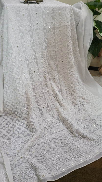 White : chikankari with mirror work