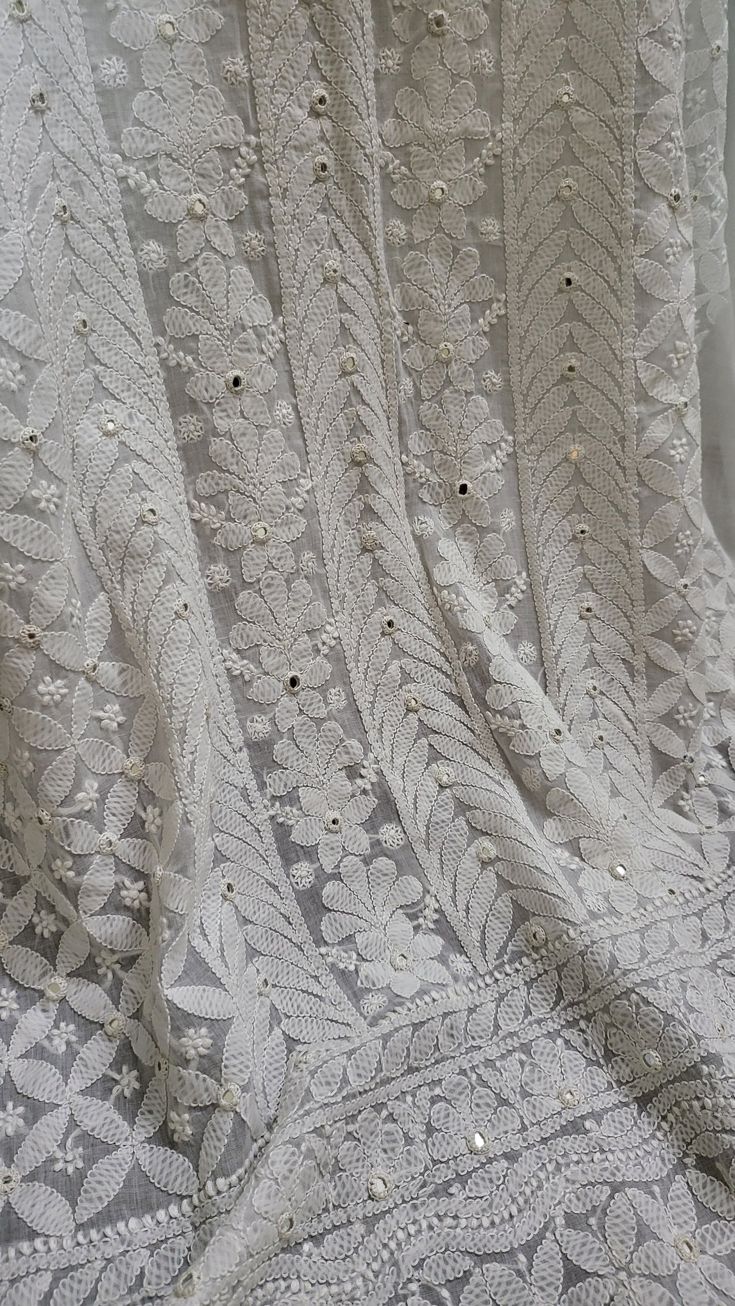 White : chikankari with mirror work
