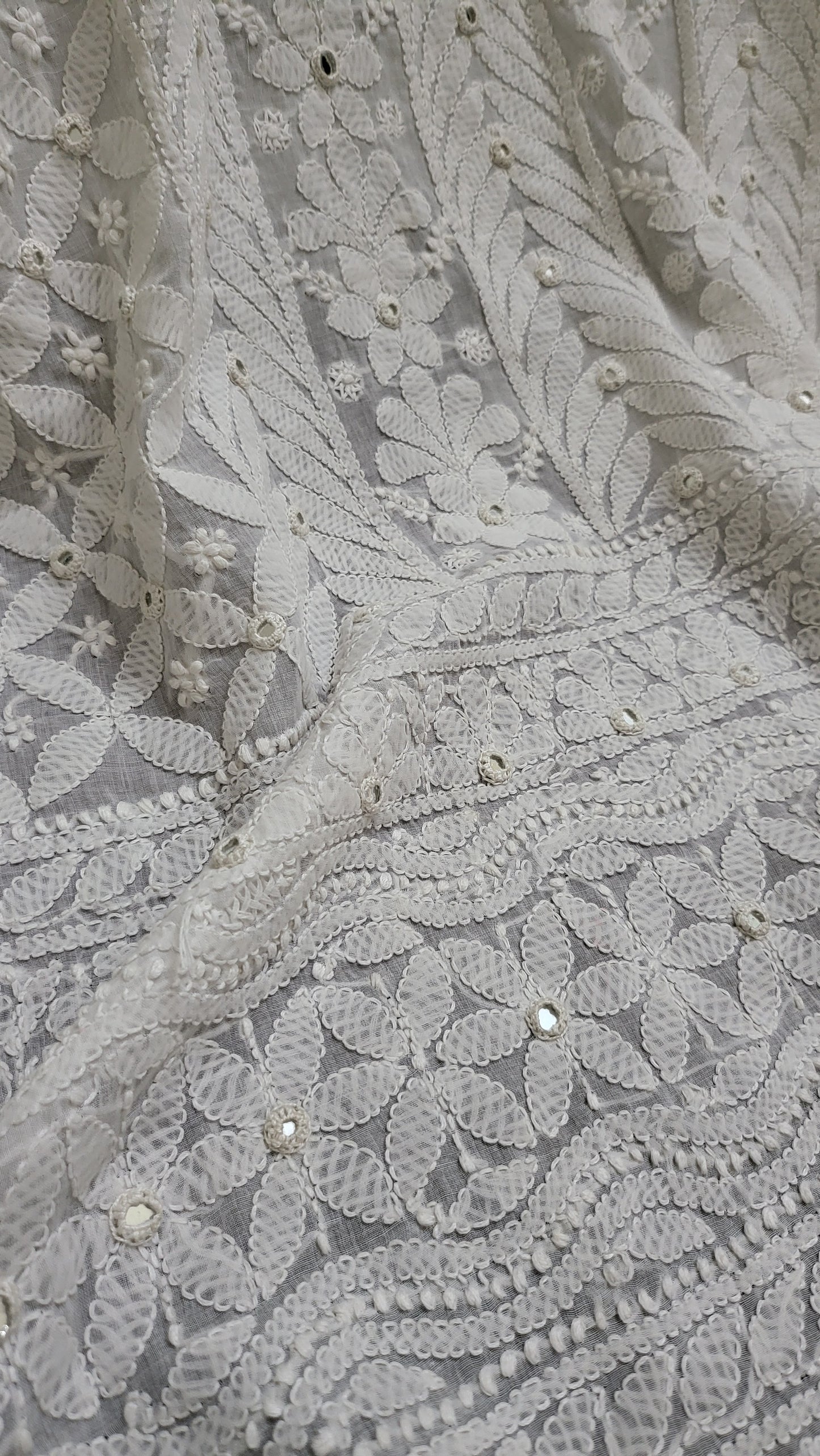 White : chikankari with mirror work