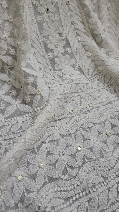 White : chikankari with mirror work