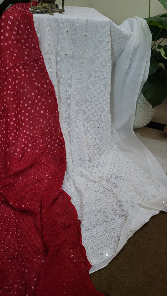 White : chikankari with mirror work