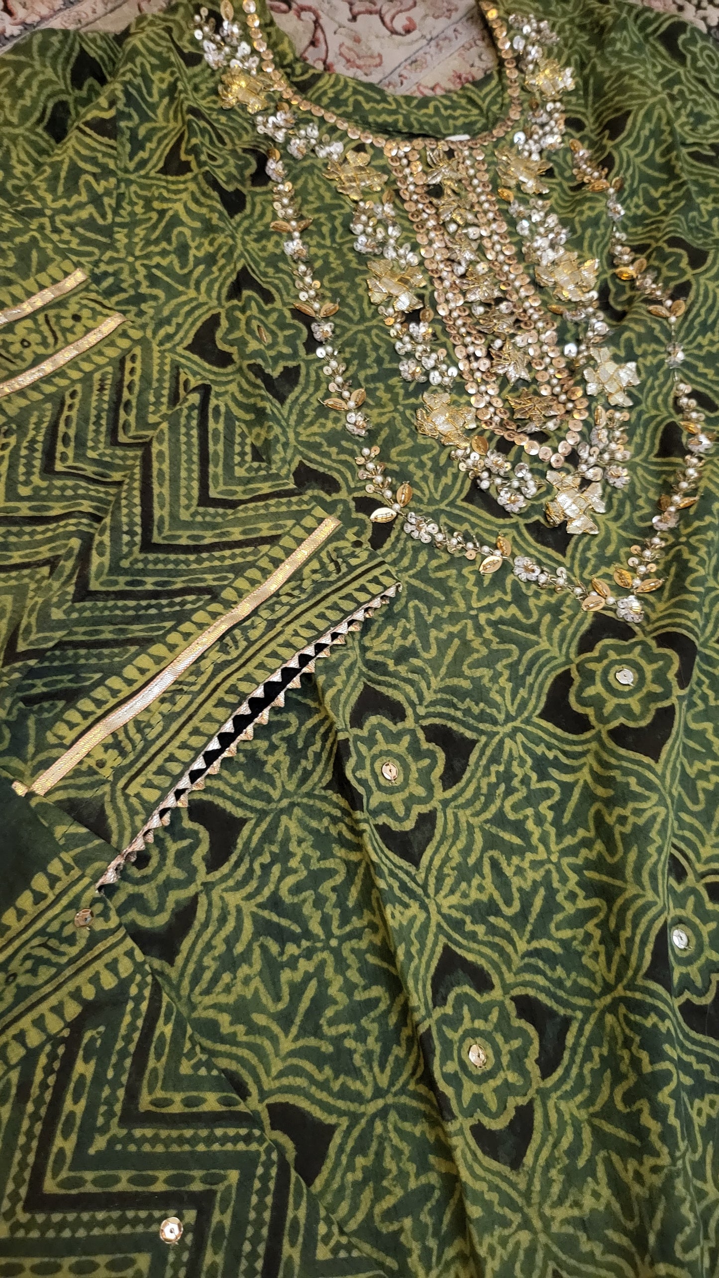 Ajrak lawn suit : Hand made