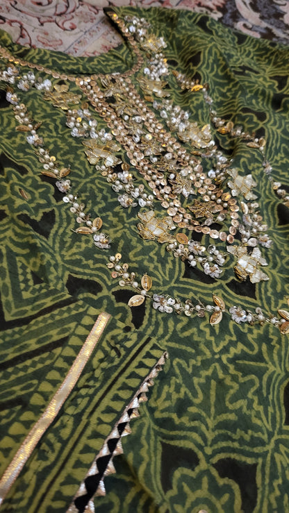 Ajrak lawn suit : Hand made
