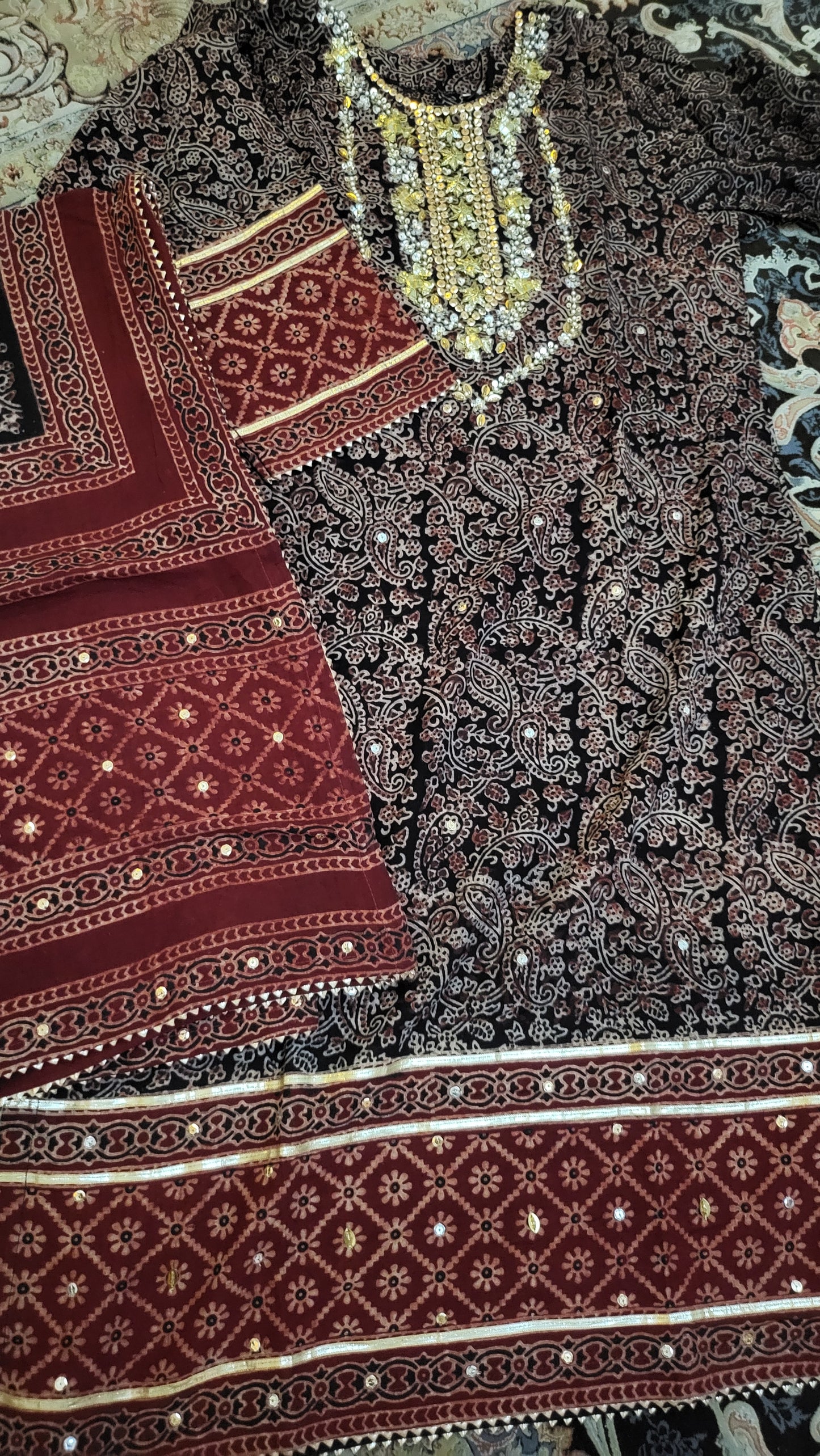 Ajrak lawn suit : Hand made