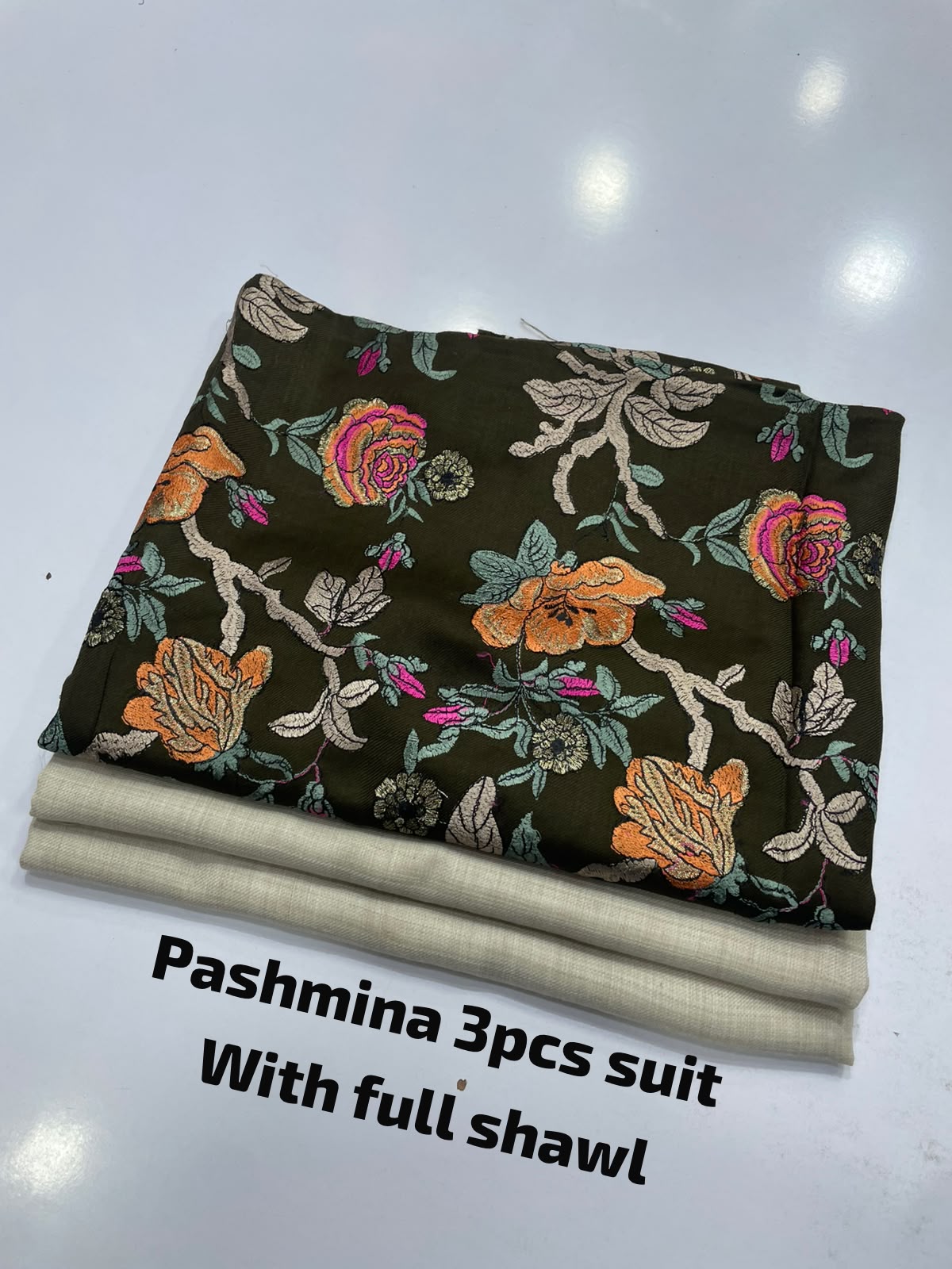 Embroidered three piece: Pashmina