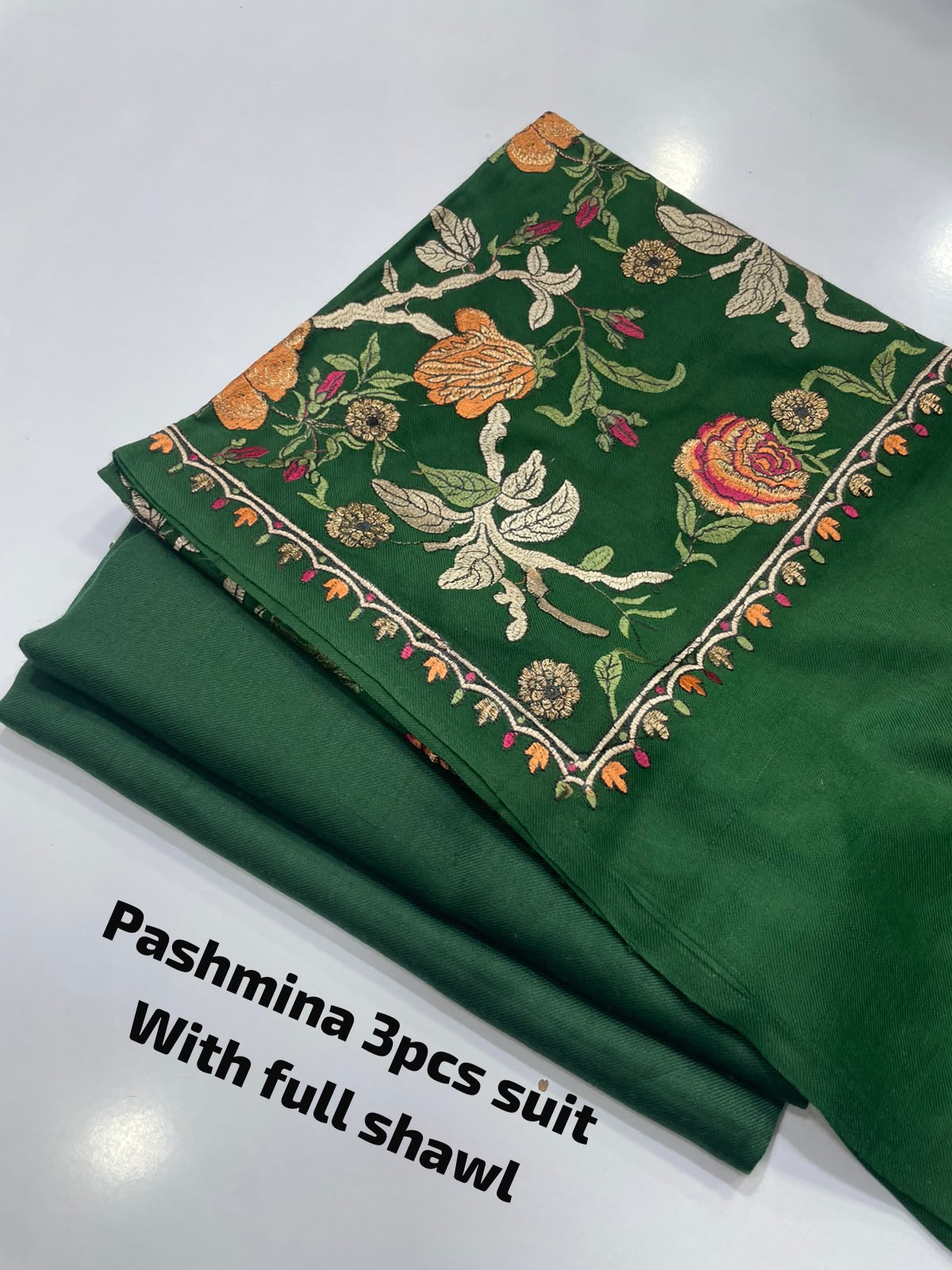 Embroidered three piece: Pashmina