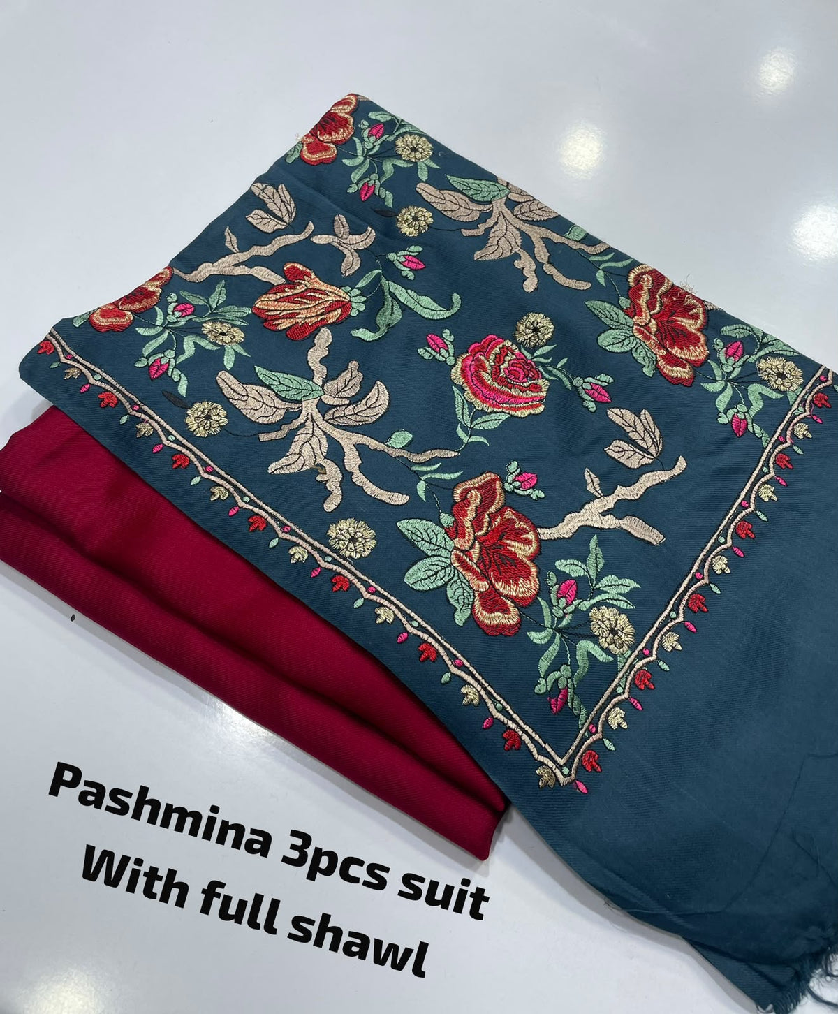 Embroidered three piece: Pashmina