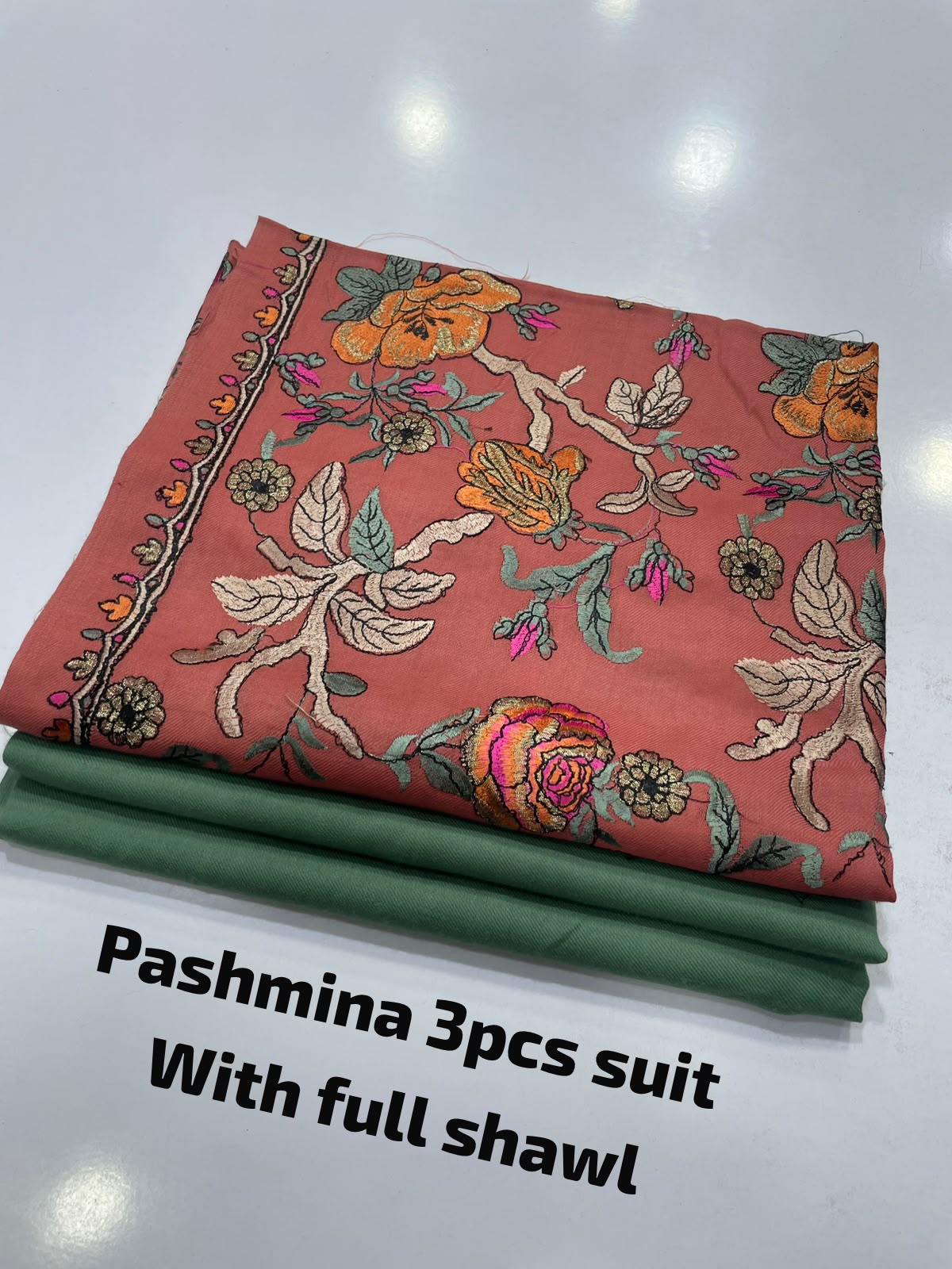 Embroidered three piece: Pashmina