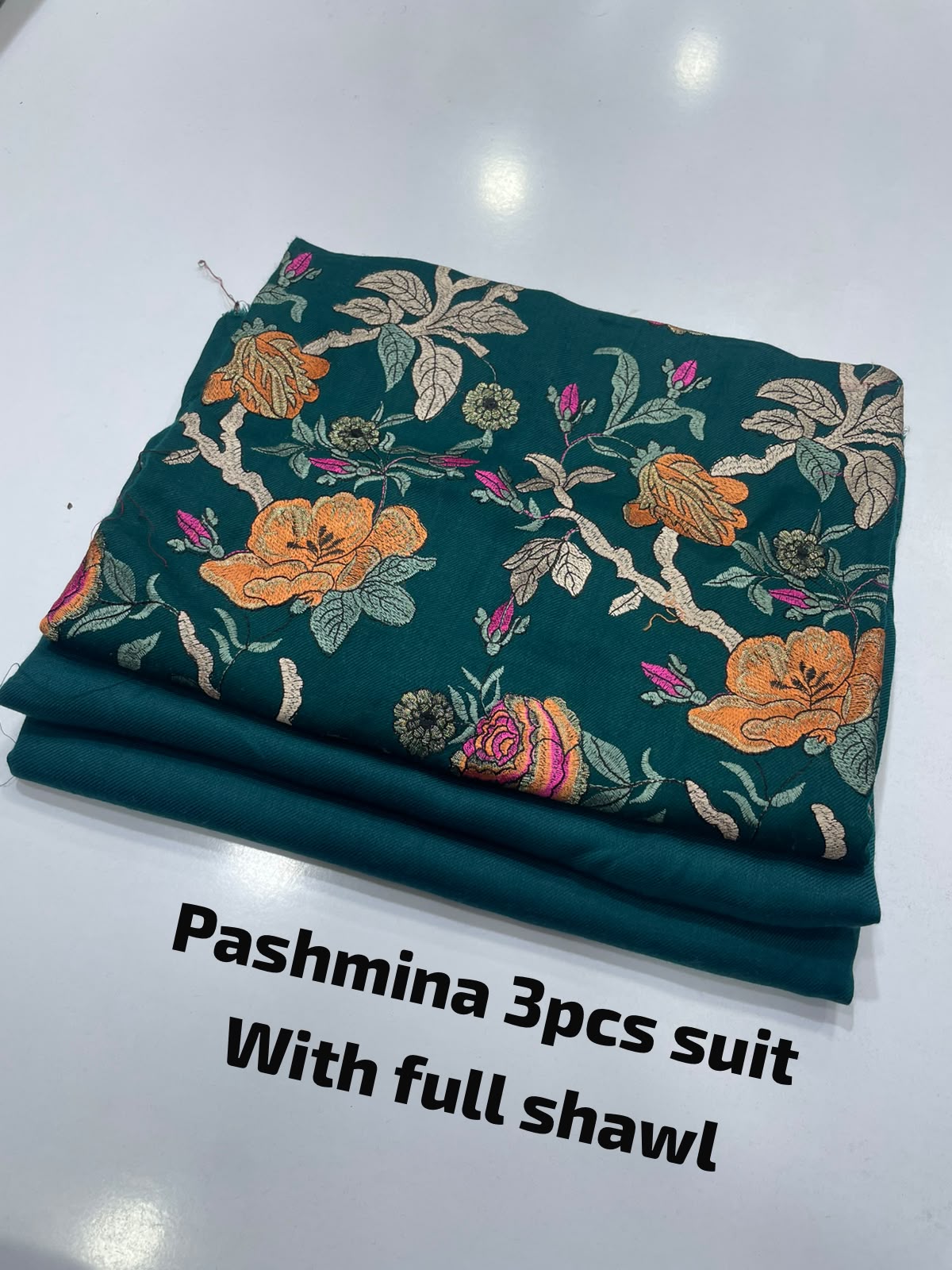 Embroidered three piece: Pashmina