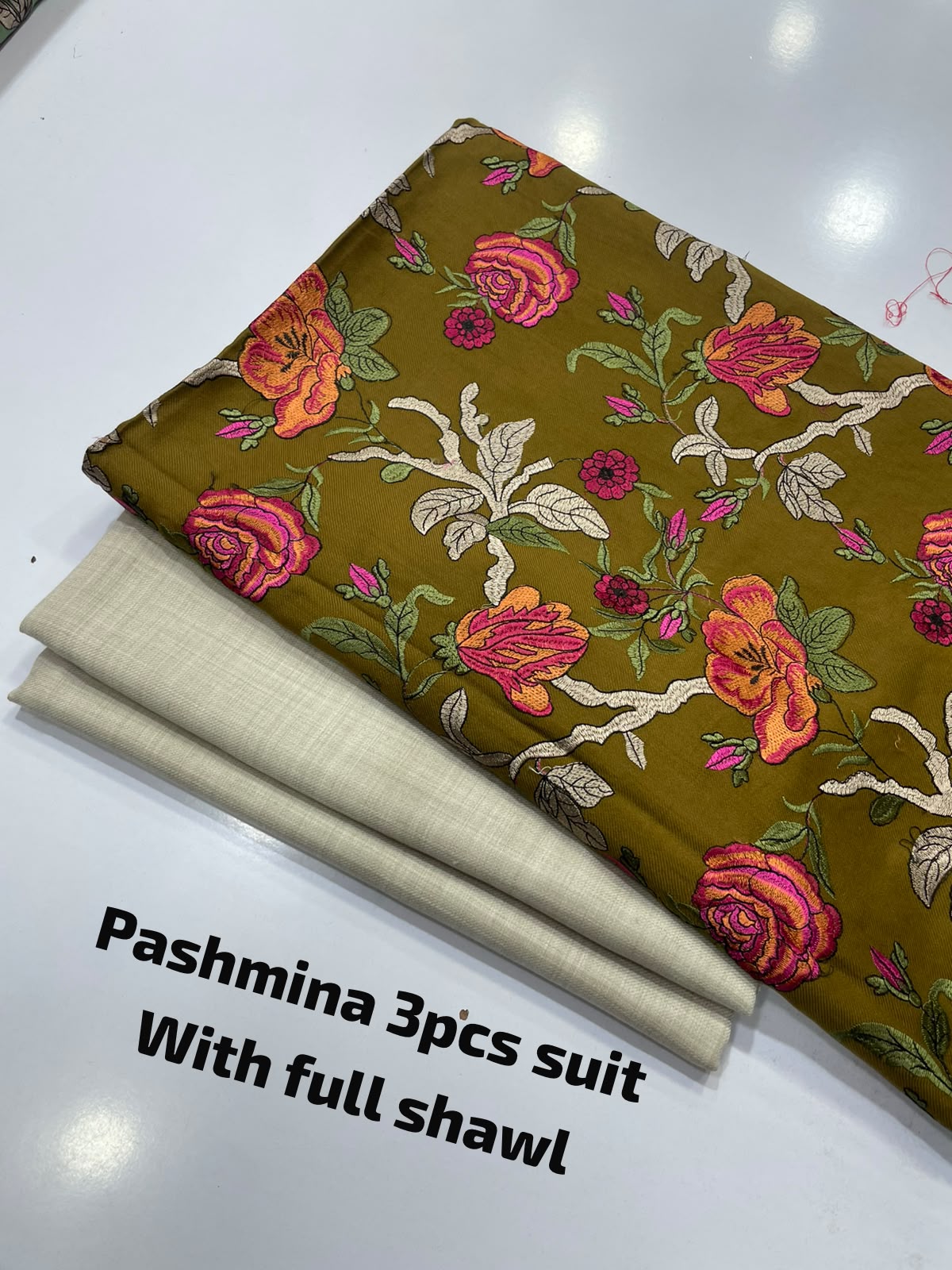 Embroidered three piece: Pashmina