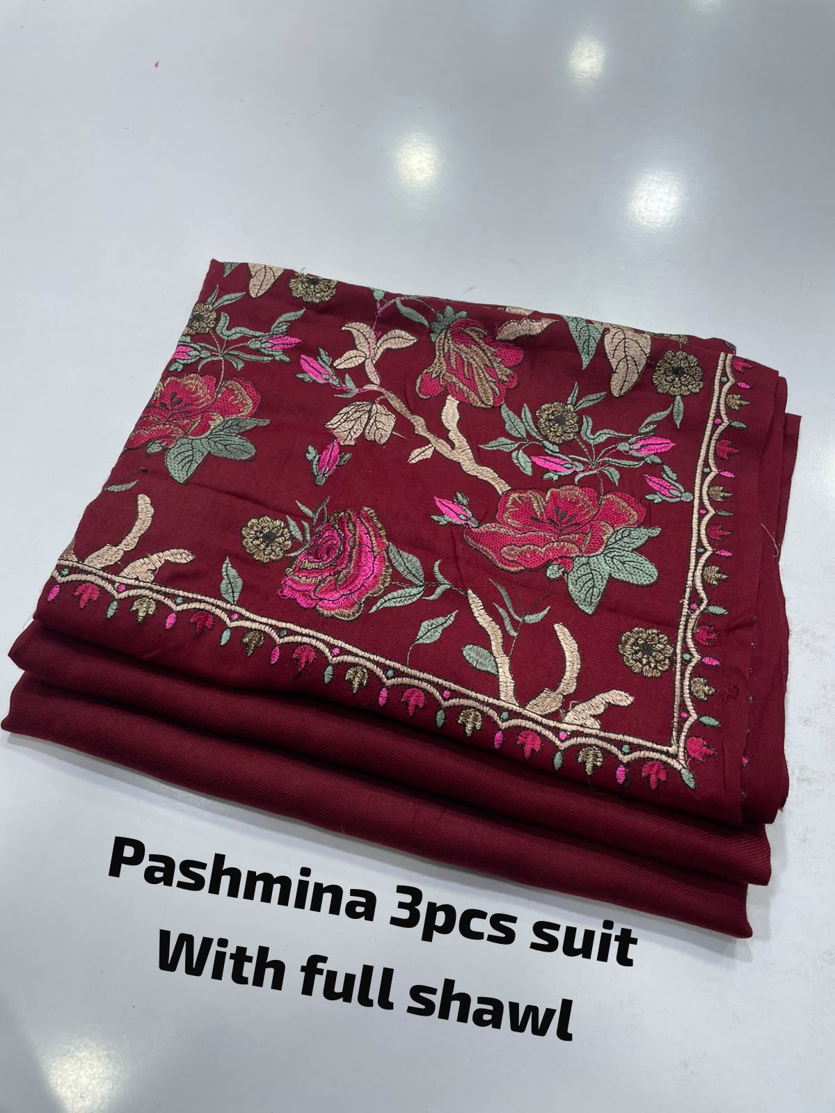 Embroidered three piece: Pashmina