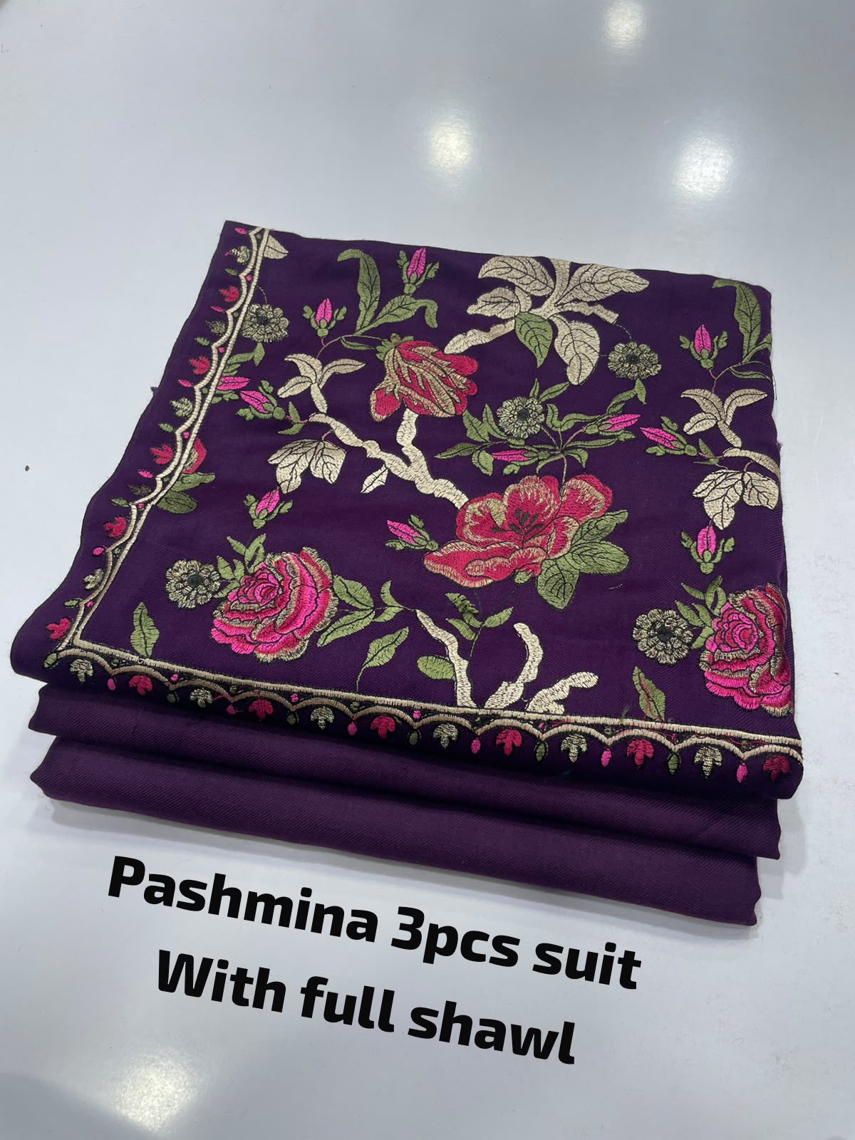 Embroidered three piece: Pashmina