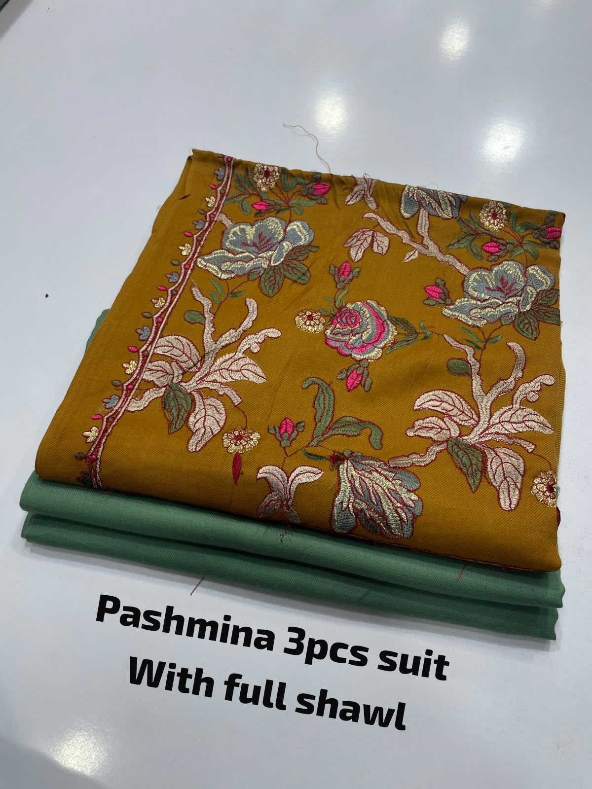 Embroidered three piece: Pashmina
