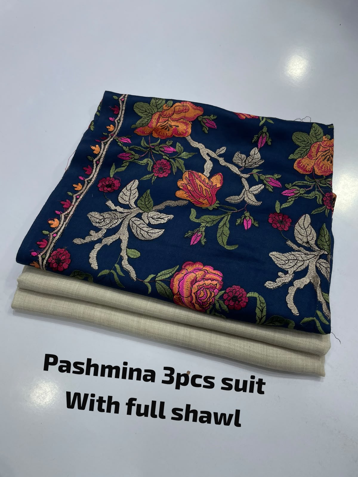 Embroidered three piece: Pashmina
