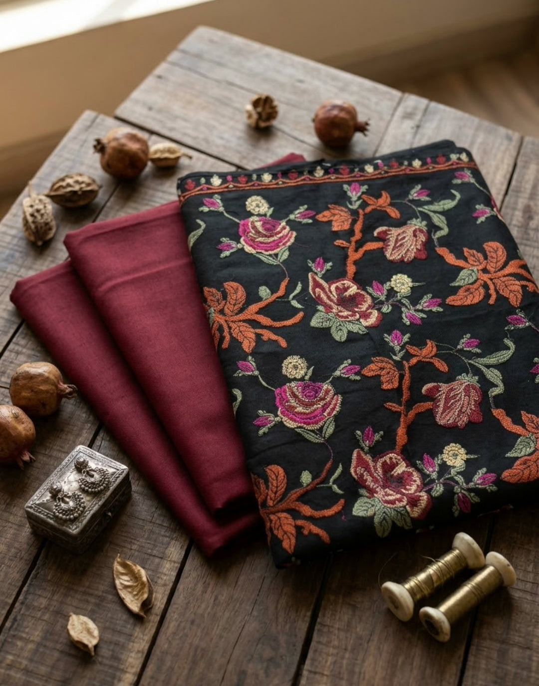 Embroidered three piece: Pashmina