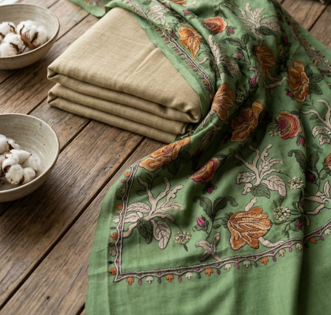 Embroidered three piece: Pashmina