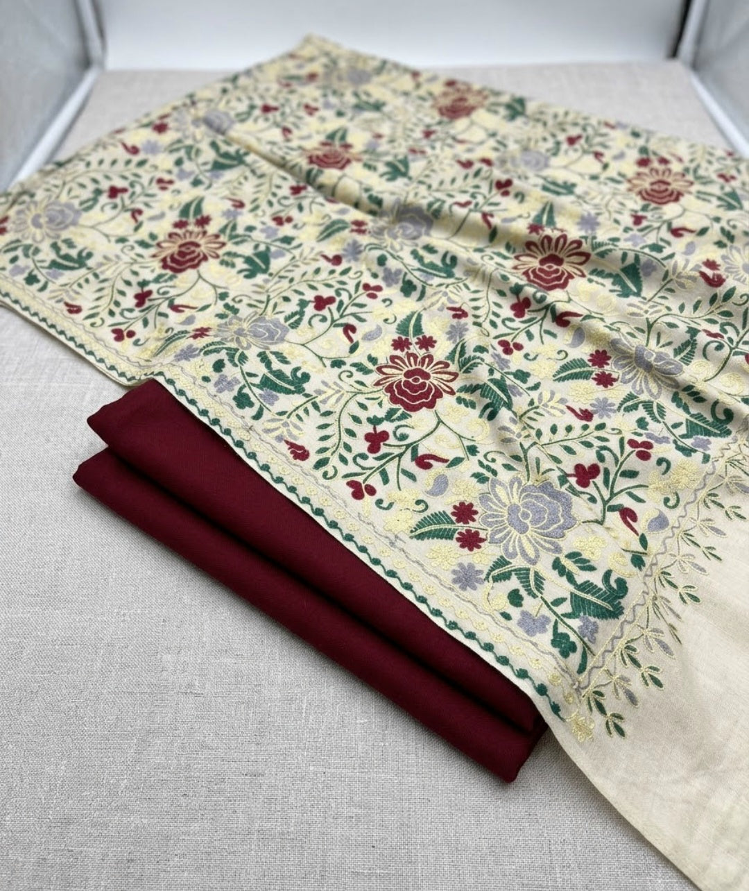 Embroidered three piece: Pashmina