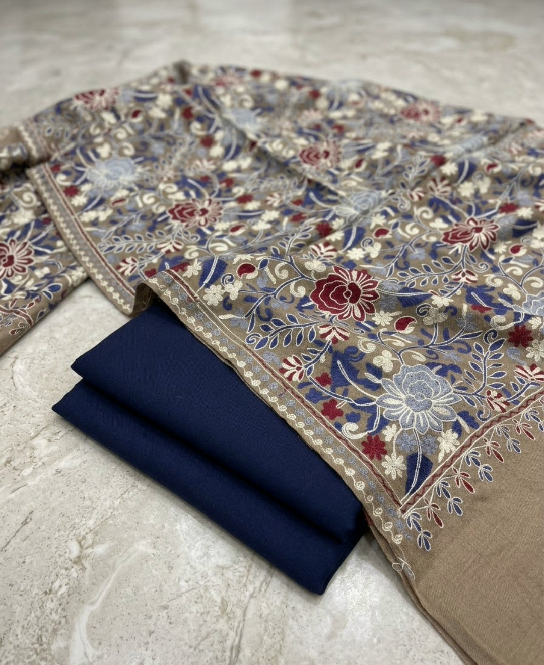 Embroidered three piece: Pashmina