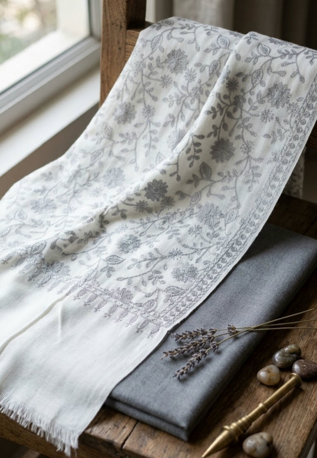 Embroidered three piece: Pashmina