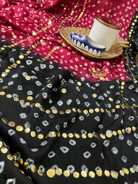 Pure silk : Bandhani shawl