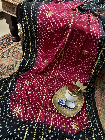Pure silk : Bandhani shawl