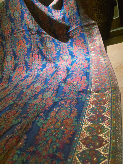 Blue ocean : silk kanni shawl