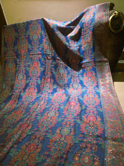 Blue ocean : silk kanni shawl
