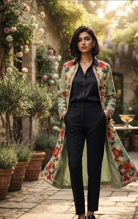 Silk coat : Embroidered