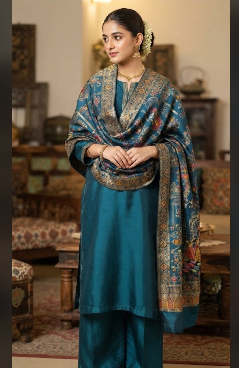 Meena kari shawl: kalamkar Design