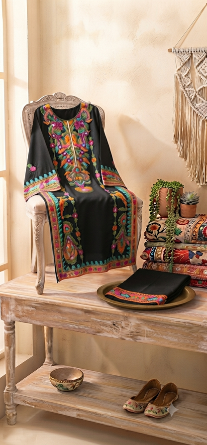 Embroidered kurta trouser: linen